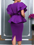 Fongt Women's Fashion Elegant Lotus Leaf Side Dress Women's Dress African Dress