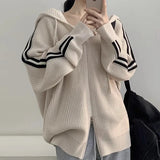 Vintage Striped Sleeve Hooded Zip Up Cardigan-Outfit