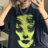 Hippie Emo Graphic T Shirts Women Grunge Gothic Oversize Black Tshirts Dark Academia Clothes Short Sleeve Tee