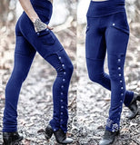Fongt Fashion Handsome Lady Rivet Open Fork Design Pedal Trousers Emboldel Pocket Decor Pencil