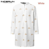Long Sleeve Men Shirts Printed Retro Button 2021 Stand Collar Long Shirts Men Indian Tops Streetwear Casual