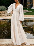Fongt Temperament Famous Wind Dress Woman 2025 Summer New Fashion Elegant Style V Neck Lantern Sleeve High-End Long