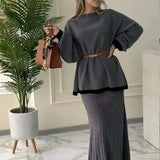 Fongt 2025 New Women's Long-Sleeved Knitting Jacket Waist Half-Dress Suit Woman