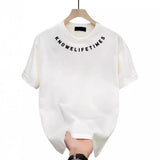 Fongt Cotton Without Gender Short-Sleeved T-Shirt Men's Casual Half-Sleeved Neck Print Round Collar Top