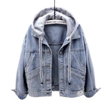 New Women's Denim Coat Loose Long Sleeve Bf Hooded Jacket 1028-1-Outfit