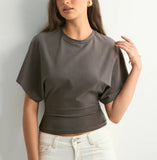 Fongt Korean Version Design Round Collar Collar Collar Short-Sleeved T-Shirt For The Summer New Simple And Pure Color Loose Top