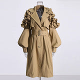 Temperament British Wind To Close The Waist Thin Long Coat 2025 Summer New Collar Splicing Lotle Leaf Side Design Wind Coat