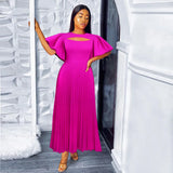 Fongt Lantern Sleeves To Close The Waist 100 Pleated Skirt Comfort Commuter Leisure Dress