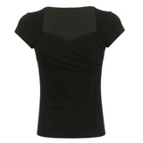 Criss Cross Ruched V Neck Tee-Outfit