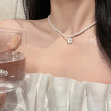 Pearl and Rhinestone Pendant Necklace-Outfit