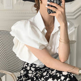 Short Puff Sleeve Blouse Women Korean Elegant Solid All Match Office Lady Casual Shirt 2023 Summer Fashion