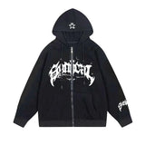 New Retro Zipper Sweater Gothic Letter Star Hoodie Trendy Men's Casual Outer Suit-Outfit