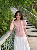 Fongt Xixi 2025 Summer New Thousand Gold Wind With Shirt Women's Short-Sleeved Top Knitted Shirt 89335