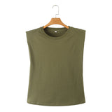Spring Style Shoulder Pads Loose Multicolor Sleeveless Round Collar T-Shirt 0858030-Outfit