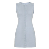 Fongt Cloth Forget French Light Style V-Neck Knitted Dress T-Shirt Babes Single Buckle Thin Temperament Slim Skirt
