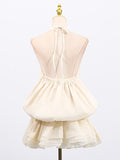 Fongt Version Of The Temperament Of The Famous Style Style Dress 2025 Autumn And Winter New Splicing Sleeveless Lotus Leaves Studded Dress Dress Woman