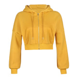 Solid Color Casual Zip Up Cropped Hoodie-Outfit