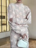 Fashion Flower Lantern Sleeve Half-Socked Dress Knitted