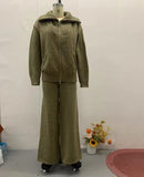 Fongt 2025 New Women's Languiled Collar Knitted Trousers Two-Set