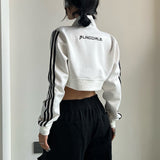 Side Stripe Zip Up Cropped Jacket-Outfit