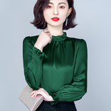 Fongt Spring 2023 New Pressure Pleated Wood Ear Shirt Female Satin Foreign Style Small Shirt Gentle Wind Bubble Sleeve Jacket-Outfit