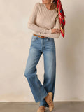 Fongt And Winter Women's Elegant Round-Neck Linen Pattern Jersey Inside The Top Wear