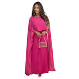 Elegant Casual Muslim Women's Round Neck Loose Swing Shawl Robe Solid Chiffon Dress-Outfit