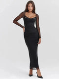 Sheer Long Sleeve Bodycon Maxi Dress-Outfit