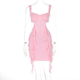 new style spliced ruffled irregular hollow backless sexy hip-hugging suspender skirt elegant luxury club clothing-Outfit