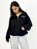 Fongt Women's Casual Half-Zip Embroidery Loose Long-Sleeved Eds