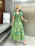 Printed Short-Sleeved Dress-Outfit