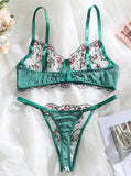 Sheer Lace Foliage Embroidered Lingerie Set-Outfit