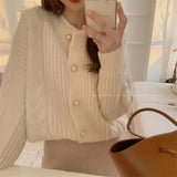 Fongt Button Twist Sweater Female Coat 2024 New Loose Soft Waxy Temperament Knit Cardigan Jacket Female-Outfit
