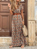 Neck Short Sleeve Paisley Print