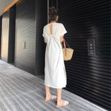 T Shirt Dresses for Women Summer Beach Sexy Back hollow Side split Casual dress Party cotton Comfortable Long solid