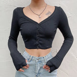 Fongt 2025 Spring New Women's Sexy Pure Color V-Neck Knitted Top T-Shirt Girl