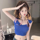 Women's Camisole Contrast Color Korean Version Bow Bandage Sleeveless Tank Tops-Outfit