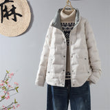Autumn And Winter New Standing Collar Recreational White Duck Velvet Thin Pressure Glue Down Jacket Female Short Money Loose All-Match Coat Tide-Outfit