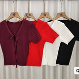 Fongt Desire To Tie With Cardigan Summer New Knitting Design Small Black Short Sleeves Short-Sleeved Short-Sleeved