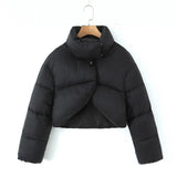 New Standing Collar Hidden Button Bread Suit Short Cotton-Padded Coat-Outfit