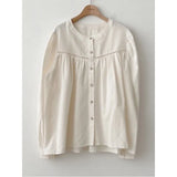 Fongt Korea Dongdaemun 2024 New Splicing Hollow Lace Shirt Women Spring And Autumn Pure Color Sweet Round