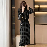 Plaid Sweaters 2 Piece Sets Women Causal Half Turtleneck Knit Pullover Tracksuit Slim High Waist Knitwear Skirts