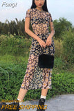 Dress Mesh Transparent Maxi Dresses Y2K Aesthetic Short Sleeve Skinny Bodycon 90s Vintage Long Dress Summer