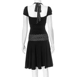 Black Polka Dot Patchwork Top And Midi Skirt Set-Outfit