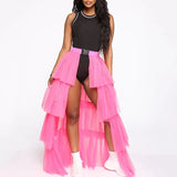 Pleated Long Skirt See Through Multilayered Mesh Buckle Patchwork Skirts 2023 Autumn Music Festival Chic Skirt For