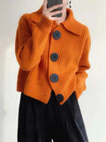 Big Button Cardigan for Women Loose Thickening Turn-down Collar Knit Sweater Autumn and Winter 2023 Grey Cardigan
