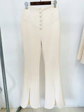 QUALITY Newest 2023 Designer Runway Suit Set Women's Crystal Stone Button Solid Color Blazer Slit Pants