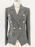 STREET Newest 2022 F/W Designer Jacket Women Slim Fitting Lion Buttons Herringbone Tweed