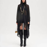 Fashion Niche Design Simple Wind Top 2025 New Temperament Long-Sleeved Lotus Leaf Side Solid Shirt