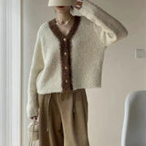 Fongt Small Fragrant Wind Winter New Female Bump Color V-Neck Loose Long-Sleeved Single Breasted Sweater Jacket Coat Tide-Outfit